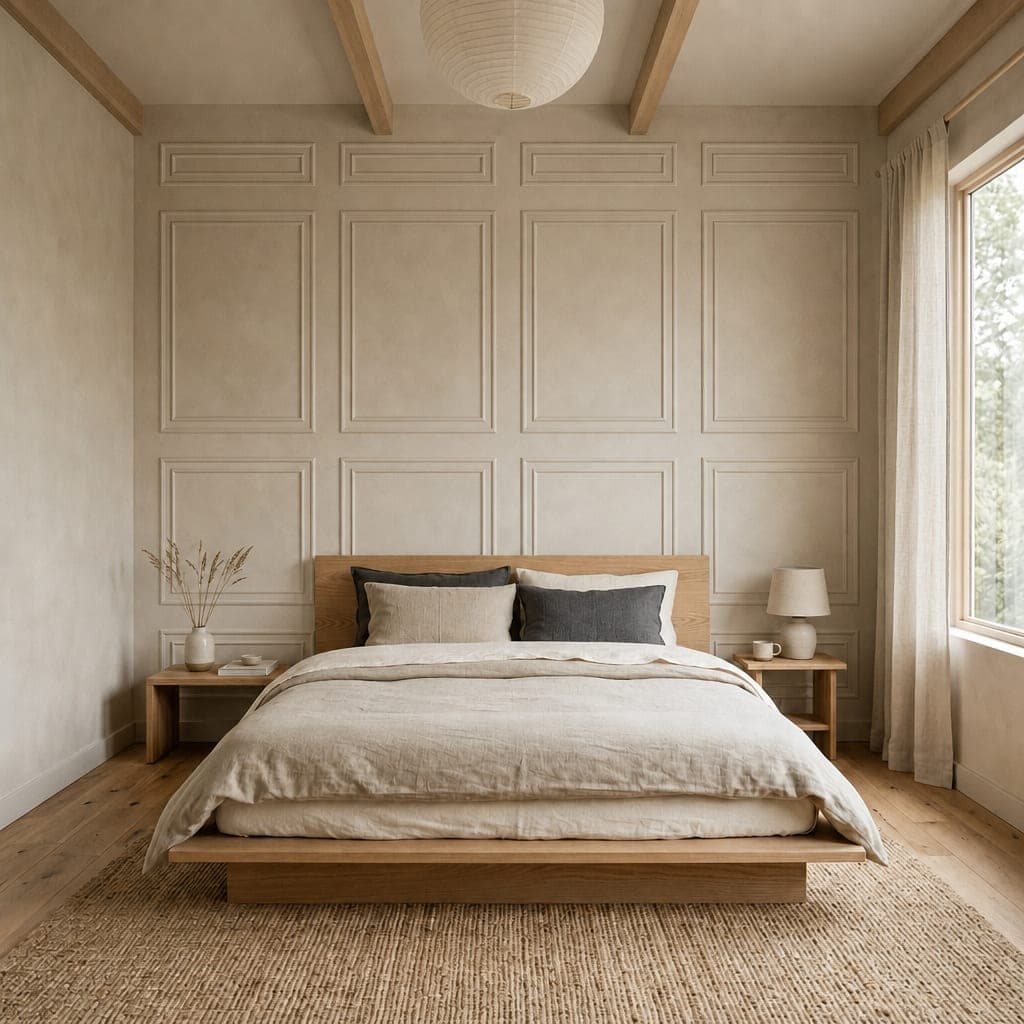 The same bedroom with Victorian-style panelling and a short frieze row along the top